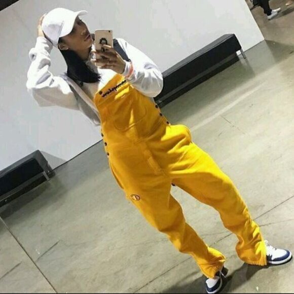 Champion Life™ Super Fleece 3.0 Overalls Size S Unisex Yellow Pockets Sweatpants - Picture 1 of 11